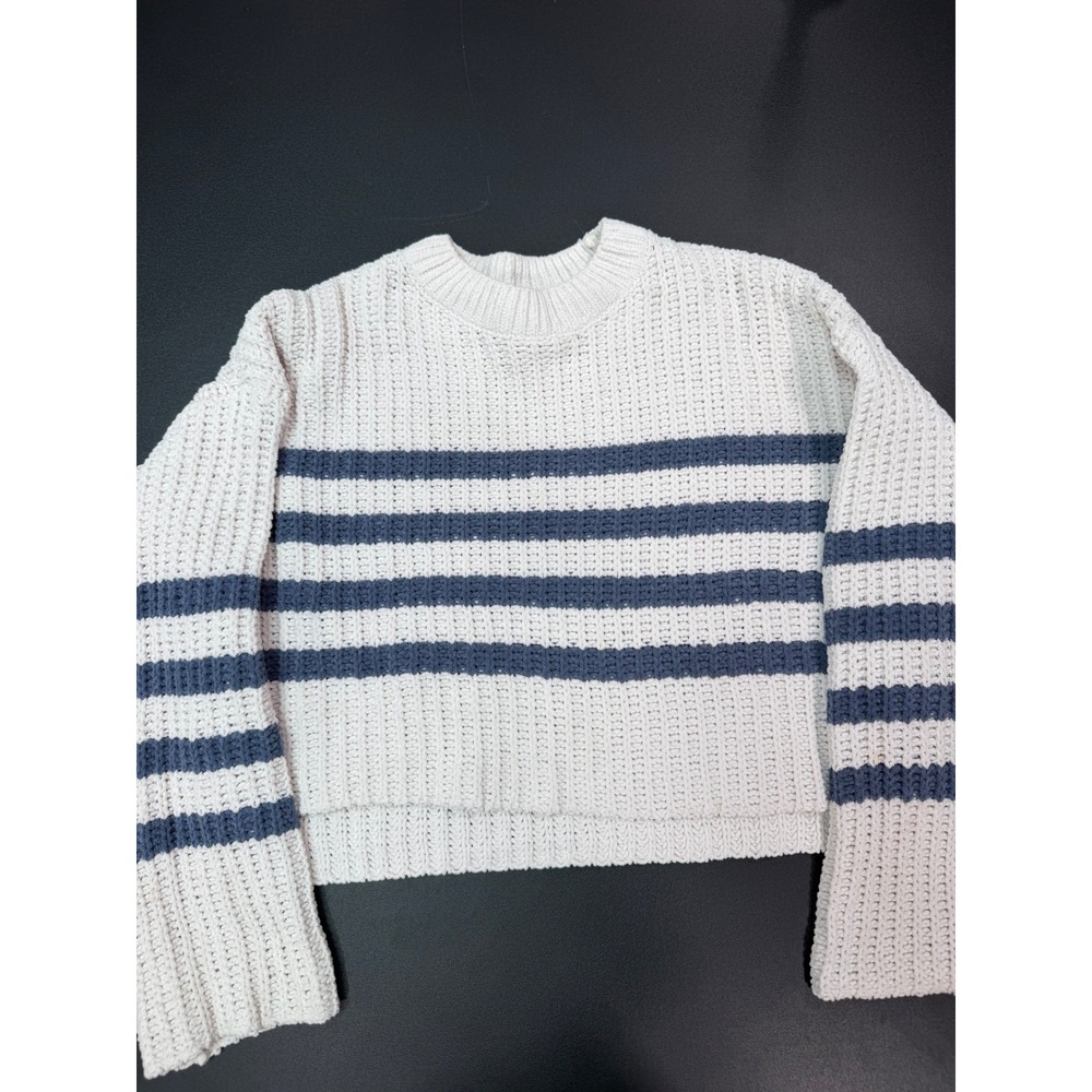 Pink Rose Womens XS Chenille Striped Cropped Sweater Navy White 4S26962